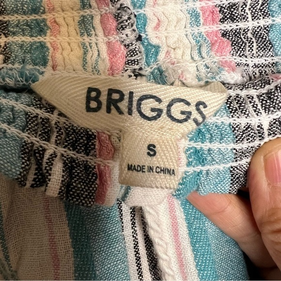 Briggs New York Linen Blend Pull-On Shorts with Pockets Drawstring Teal Stripes - Picture 9 of 11